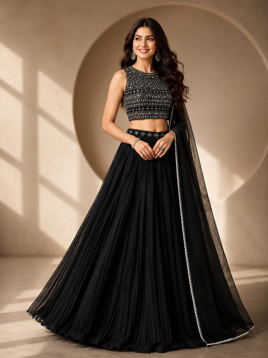 Women's Embroidered Crop Top Lehenga Set with Dupatta – Party & Festive Wear - View 2
