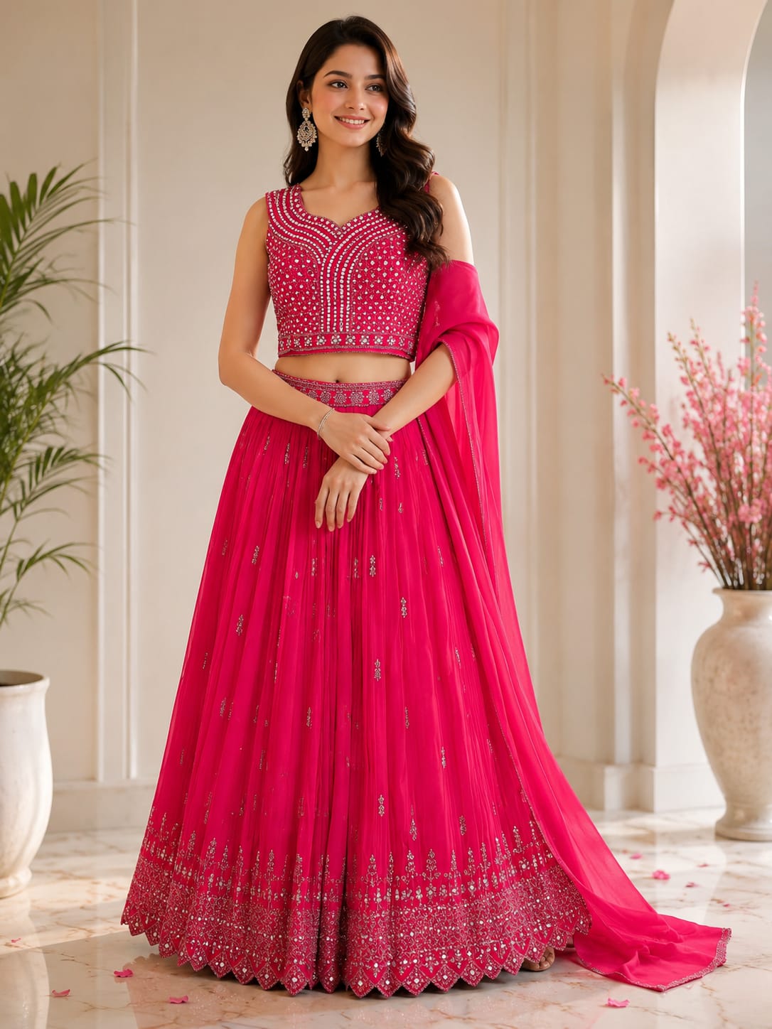 Women's Embroidered Crop Top Lehenga Set with Dupatta – Premium Wedding & Festive Wear - View 2