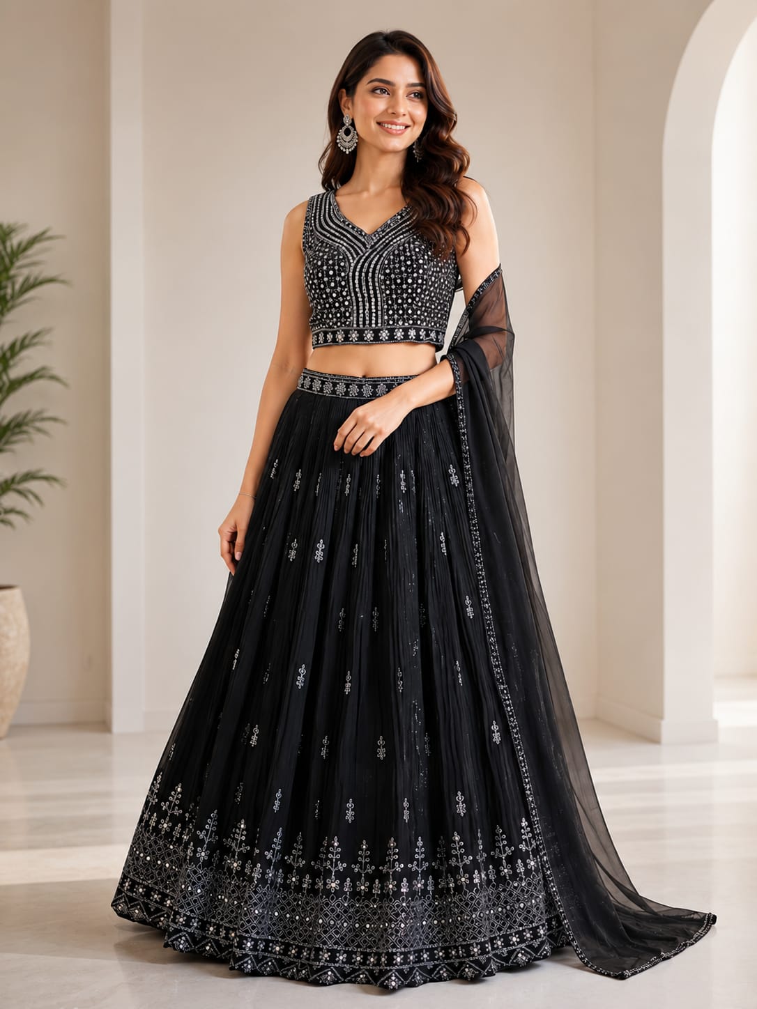 Women's Embroidered Crop Top Lehenga Set with Dupatta – Premium Wedding & Festive Wear - View 2