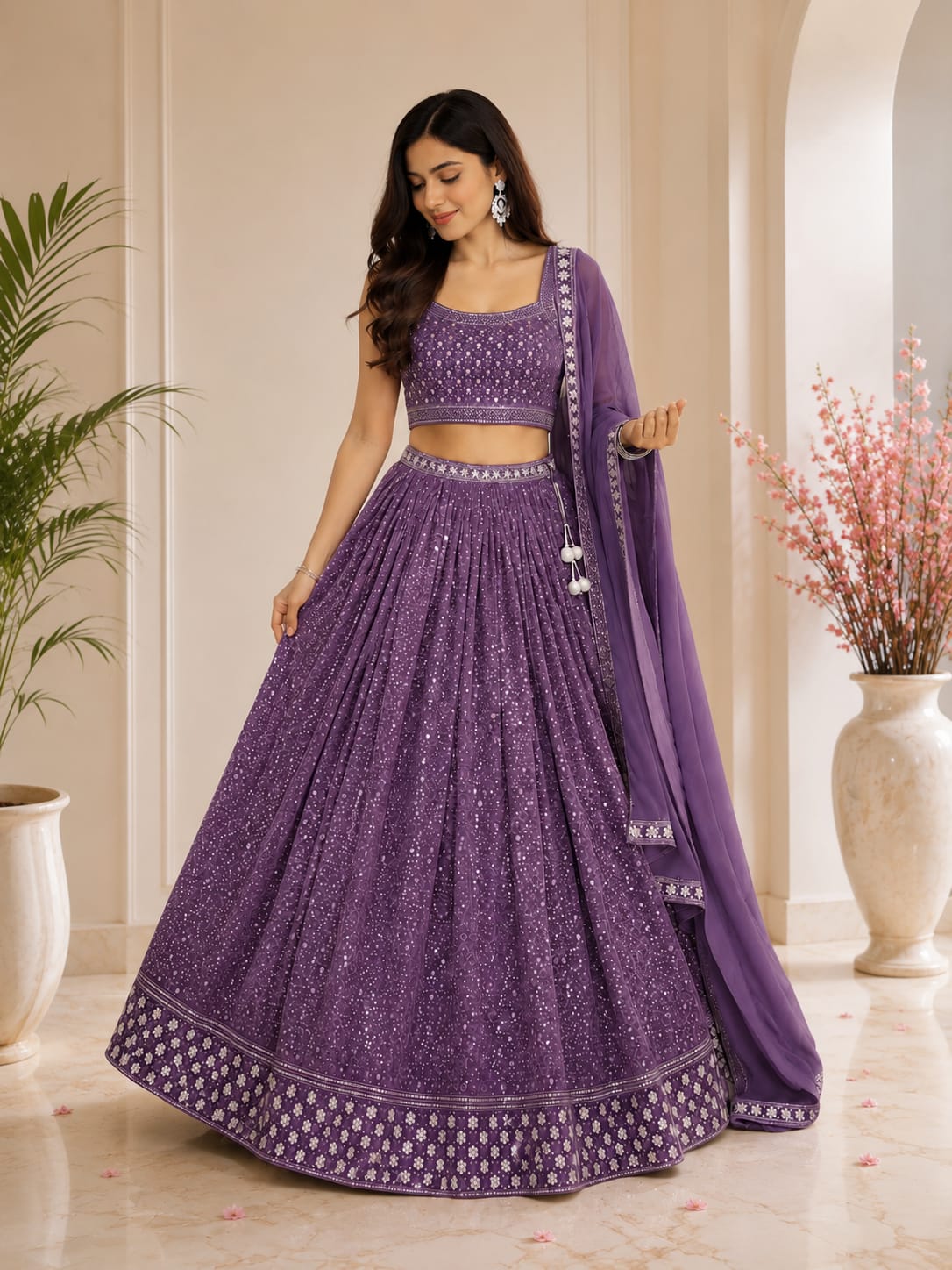 Women's Embroidered Crop Top Lehenga Set with Dupatta – Premium Festive & Wedding Wear - View 2