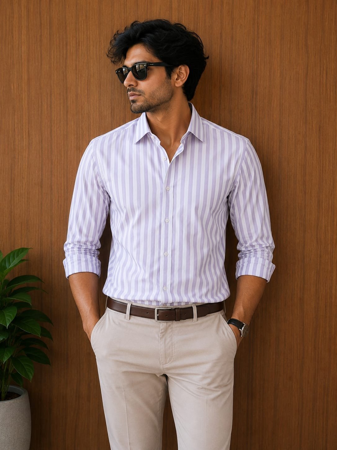 Rare Rabbit Men's Lavender Striped Premium Cotton Shirt - View 2