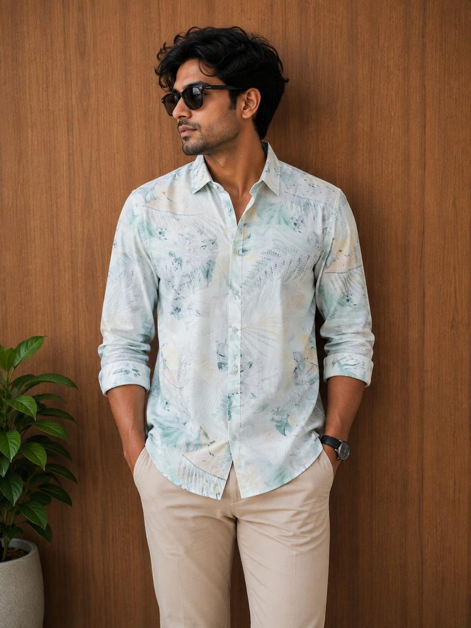 Rare Rabbit Men's Mint Green Printed Premium Cotton Shirt - View 2