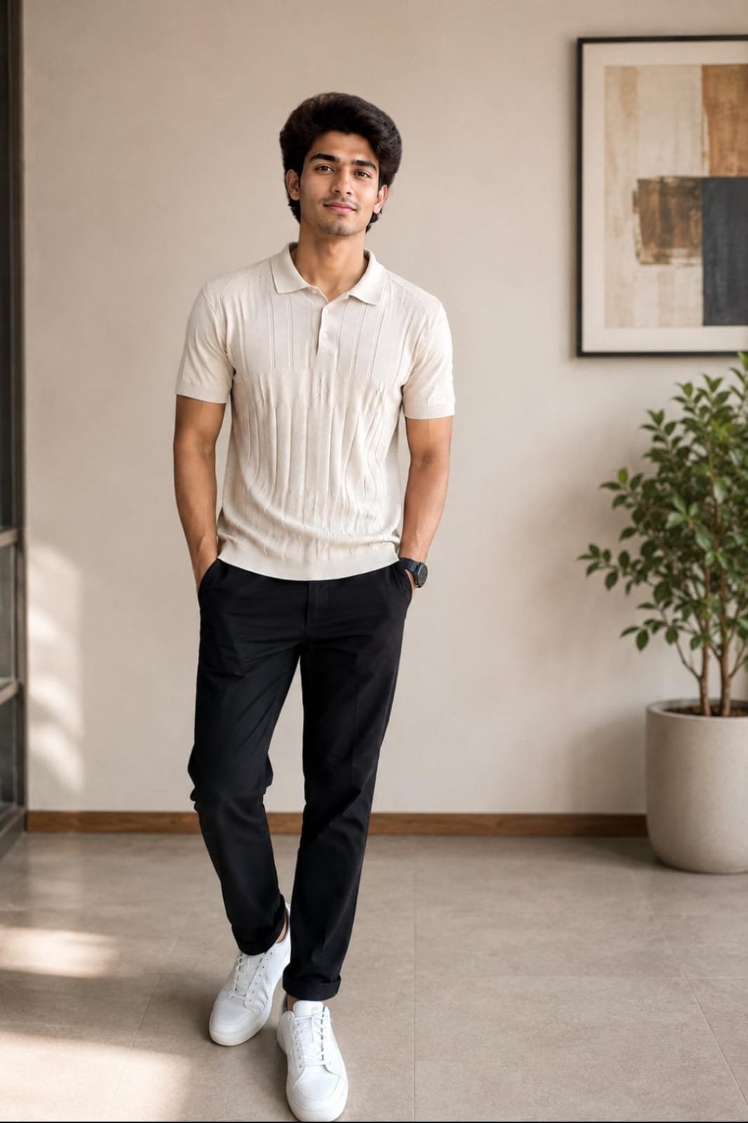 Rare Rabbit Men’s Off-White Textured Knitted Polo T-Shirt - View 2
