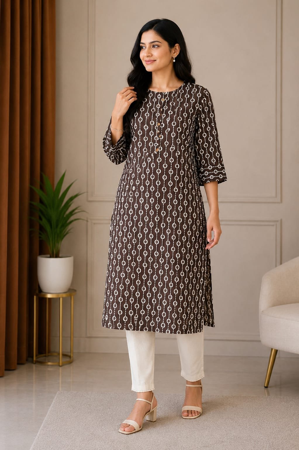 Elegant Brown Printed Women’s Kurti - View 2