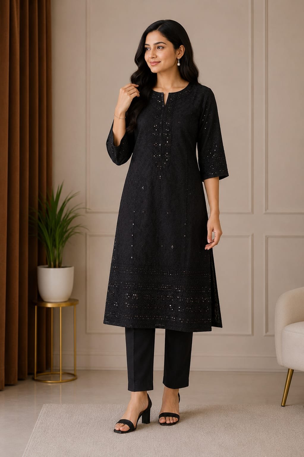 Elegant Black Embroidered Women’s Kurti - View 2