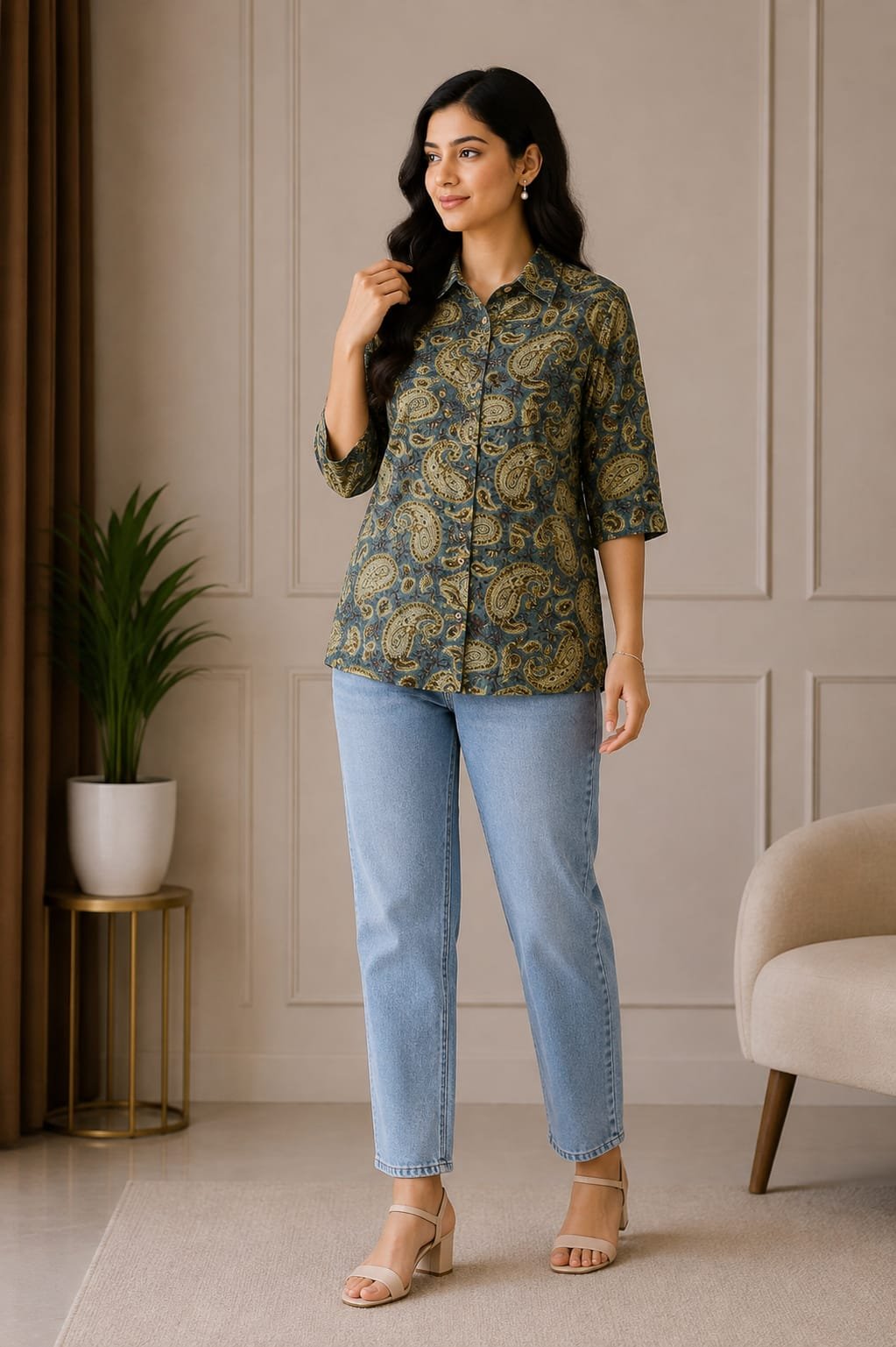 Elegant Blue Paisley Printed Women’s Casual Top - View 2