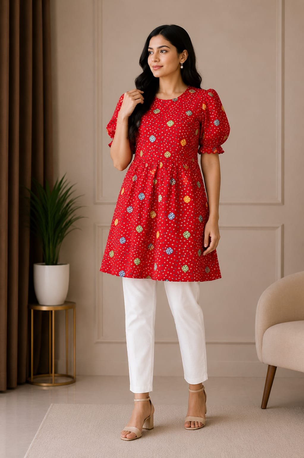 Elegant Red Printed Women’s Anarkali Kurti - View 2