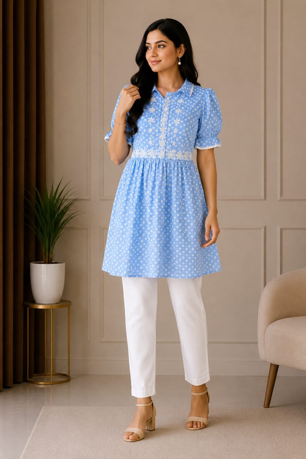 Elegant Sky Blue Printed Women’s Anarkali Kurti - View 2