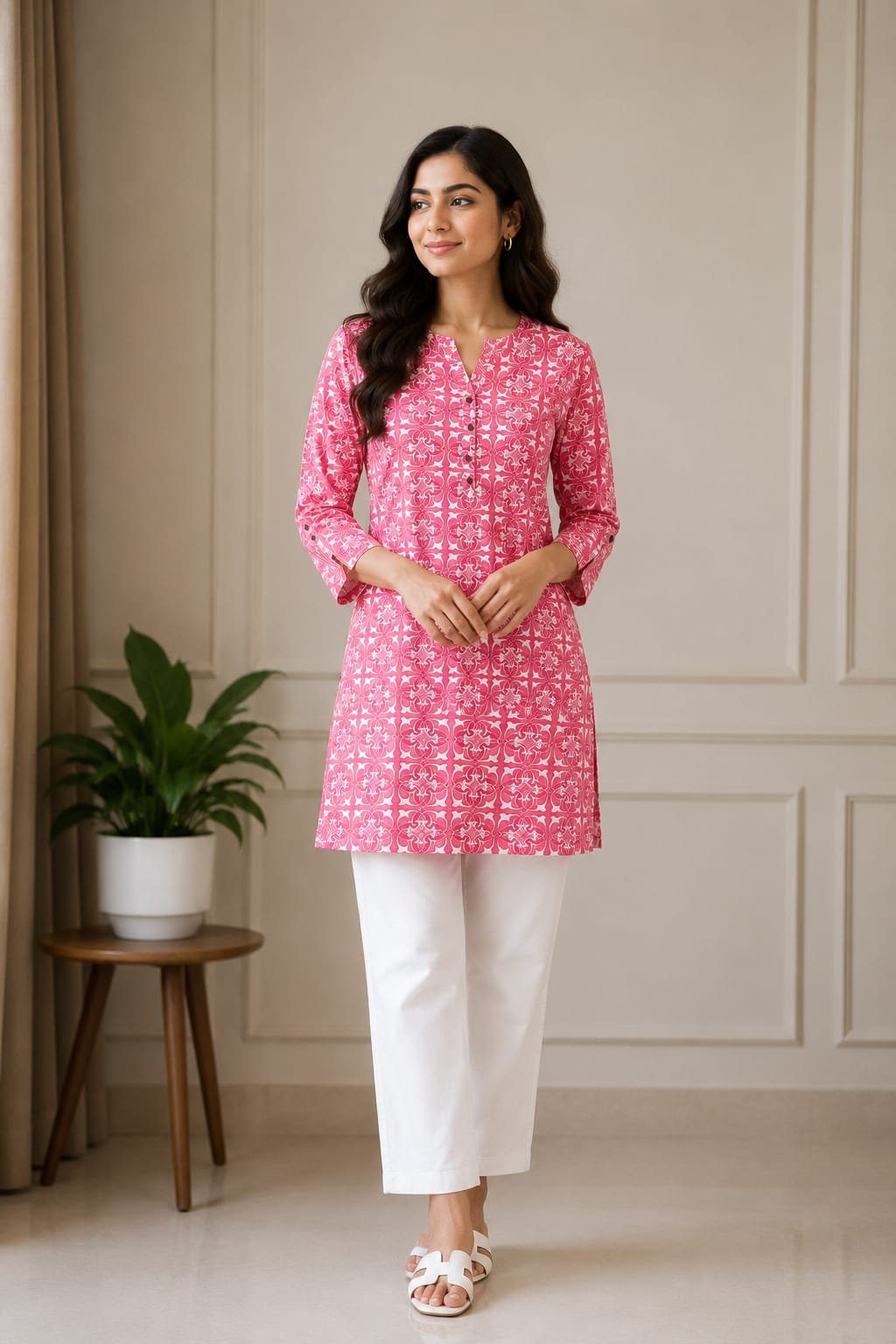 Pink Printed Women’s Straight Kurti - View 2