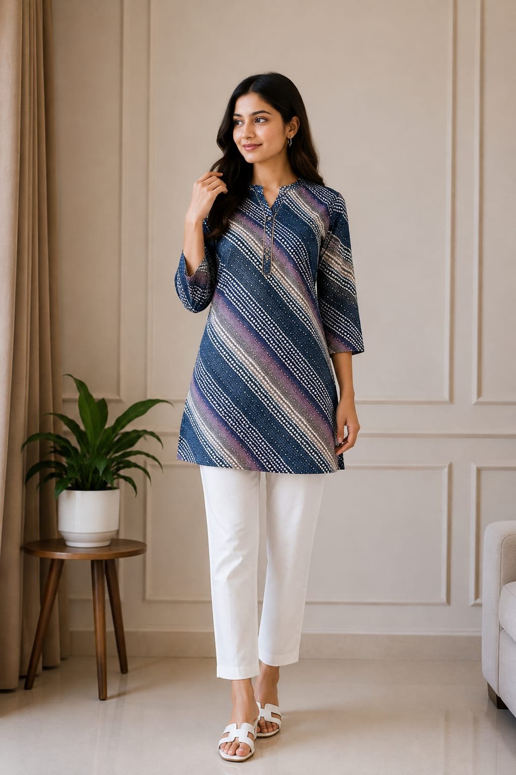 Navy Blue Printed Women’s Straight Kurti - View 2