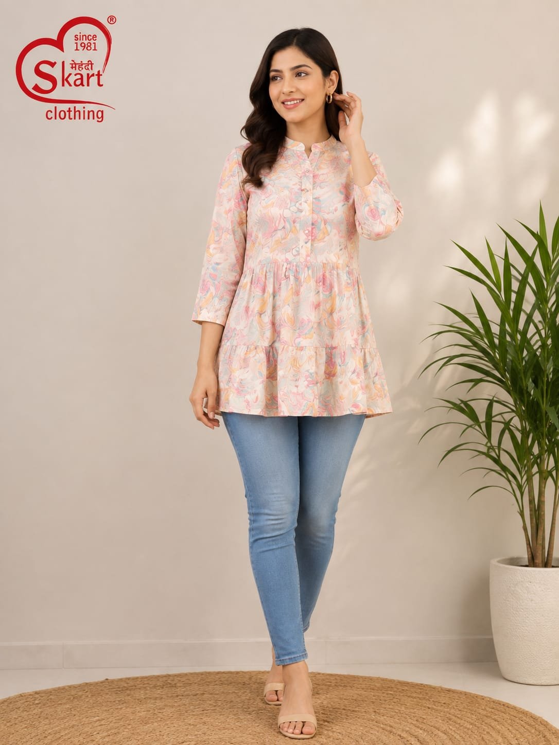 Elegant Pastel Printed Women’s Peplum Top - View 2