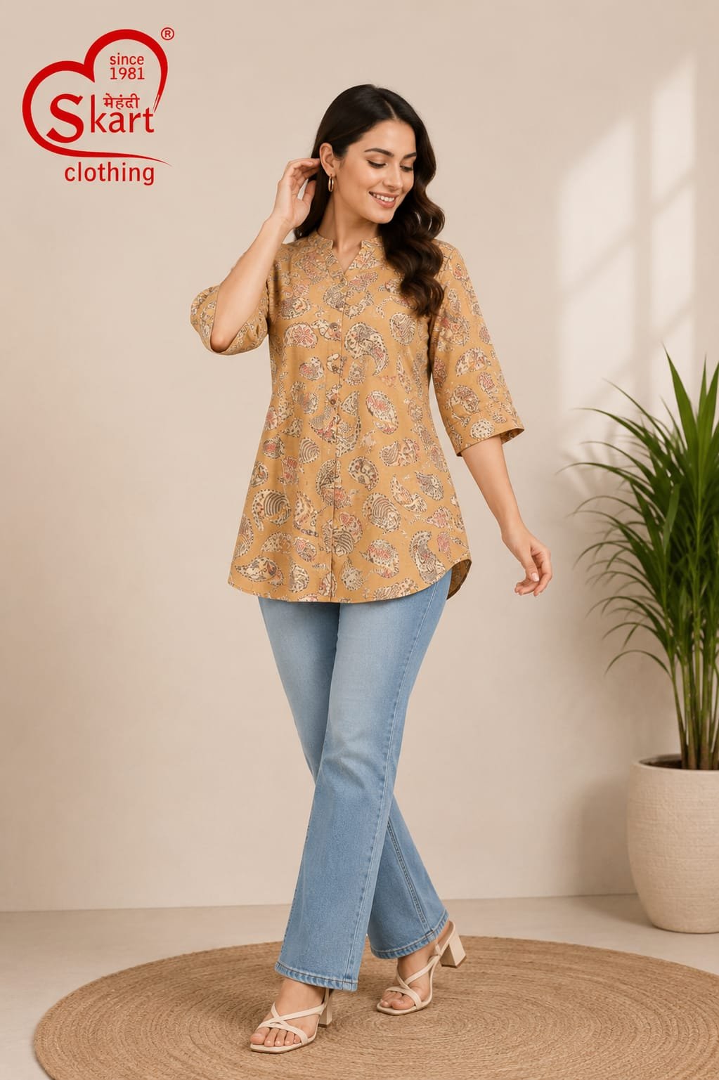 Elegant Mustard Paisley Printed Women’s Tunic - View 2