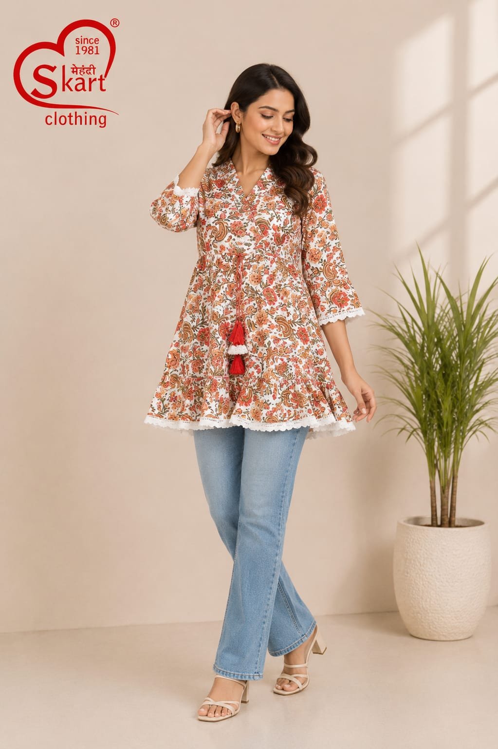 Elegant White Floral Printed Flared Women’s Tunic - View 2