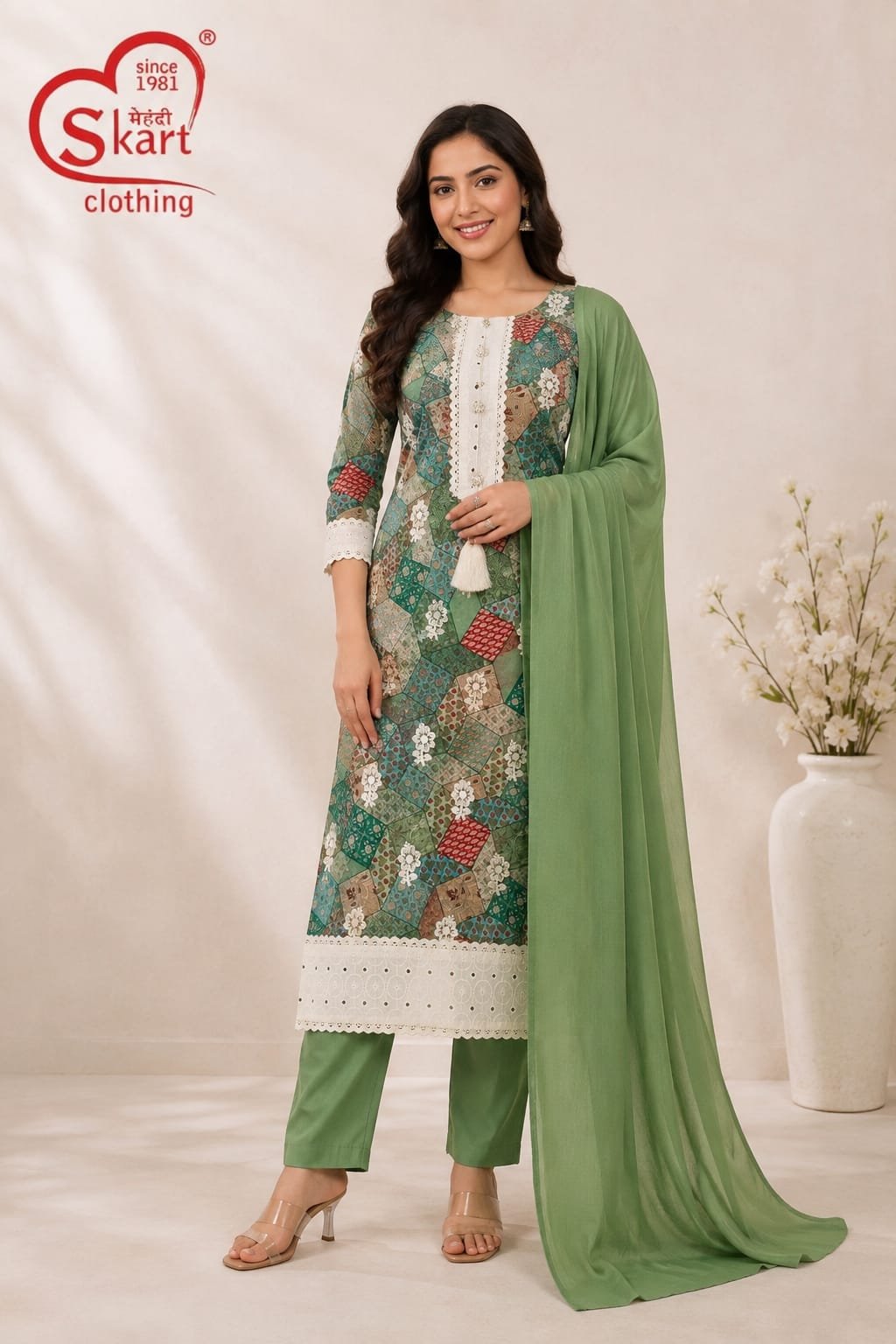 Green Printed Women’s Salwar Suit Set with Dupatta - View 2
