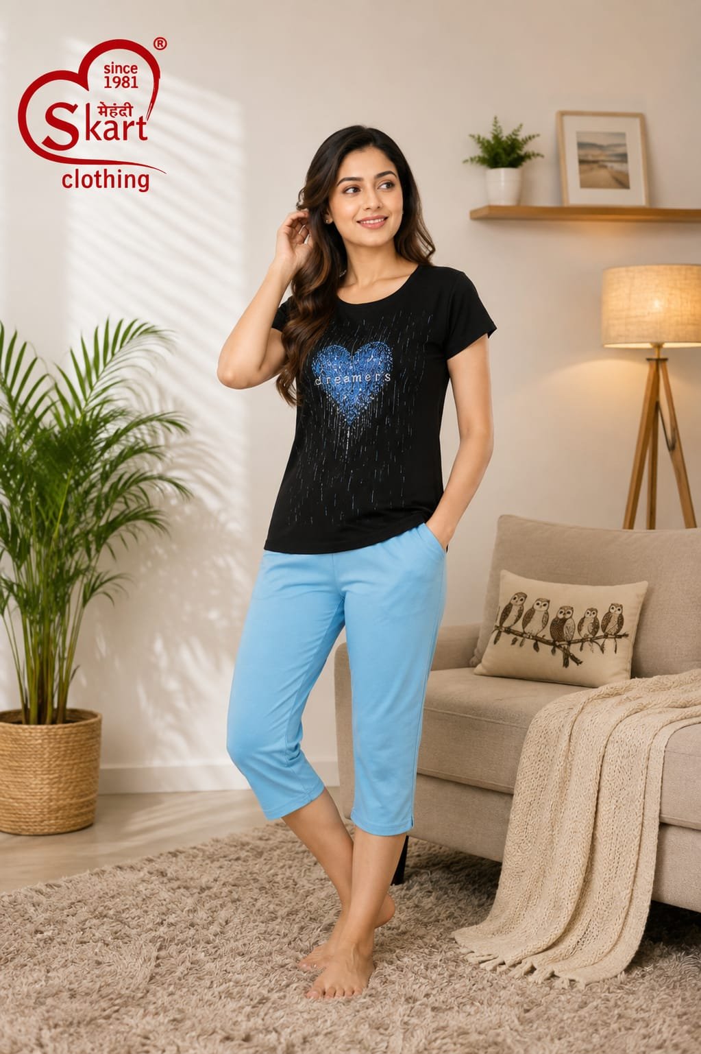 Black “Dreamers” Printed Women’s Night Suit - View 2
