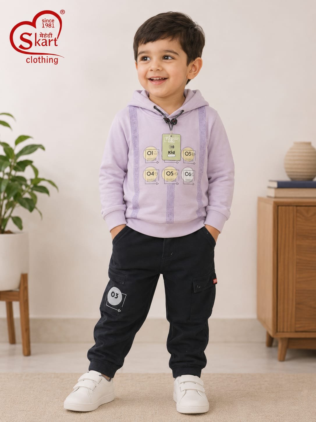Boys’ Lavender Hooded Sweatshirt & Black Cargo Pants Set - View 2