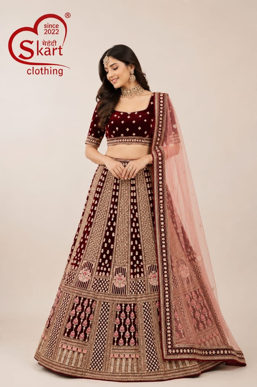 Maroon Embroidered Lehenga Choli with Blush Pink Dupatta - View 2