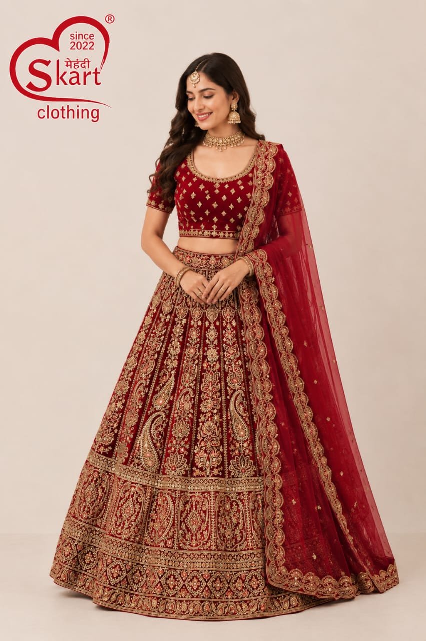 Maroon Bridal Embroidered Lehenga Choli with Dupatta - View 2
