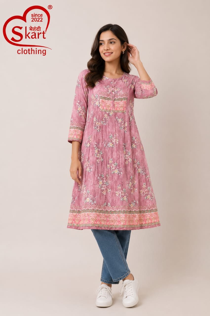 Women’s Pink Floral Printed Kurti – Elegant Everyday Wear - View 2