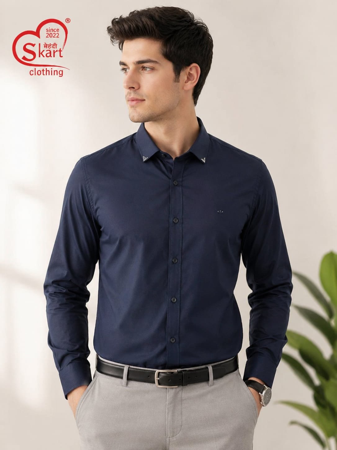 Men's Classic Navy Blue Formal Full-Sleeve Shirt - View 2
