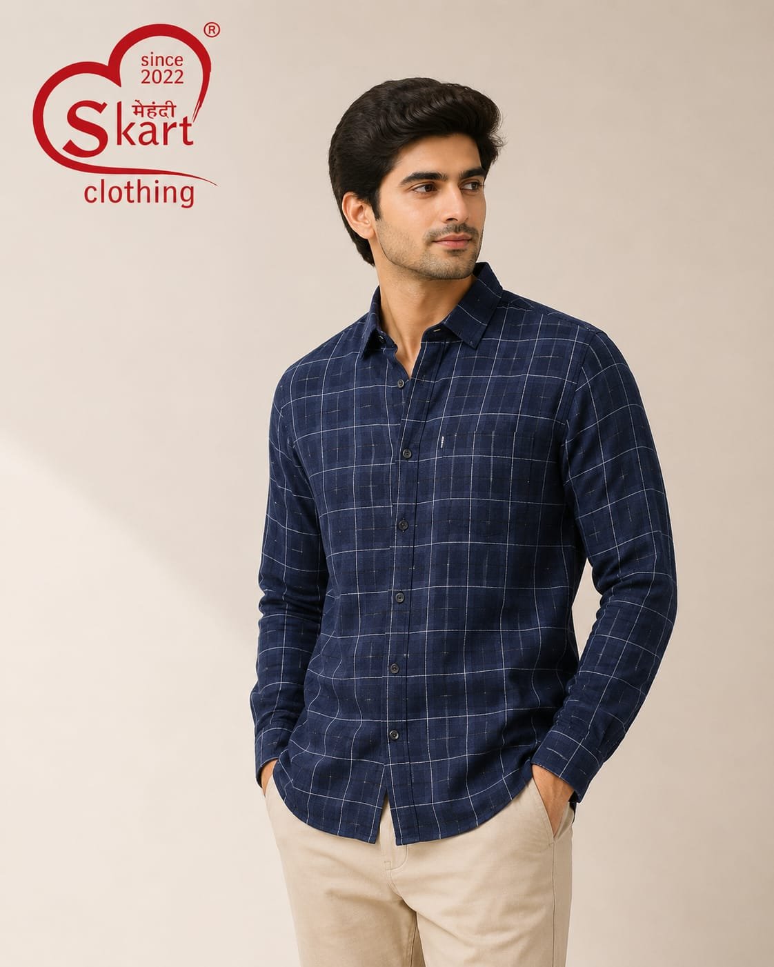 Levi's Men Navy Blue Checked Full-Sleeve Casual Shirt - View 2