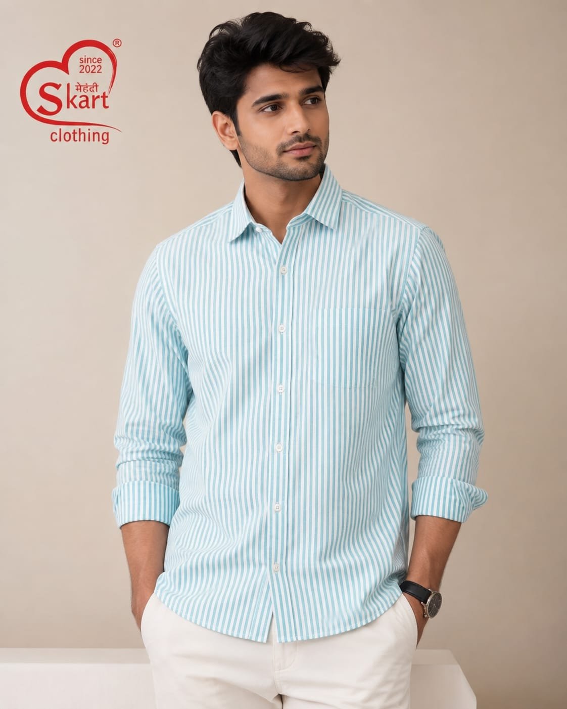 Rare Rabbit Men Light Blue & White Striped Casual Shirt - View 2