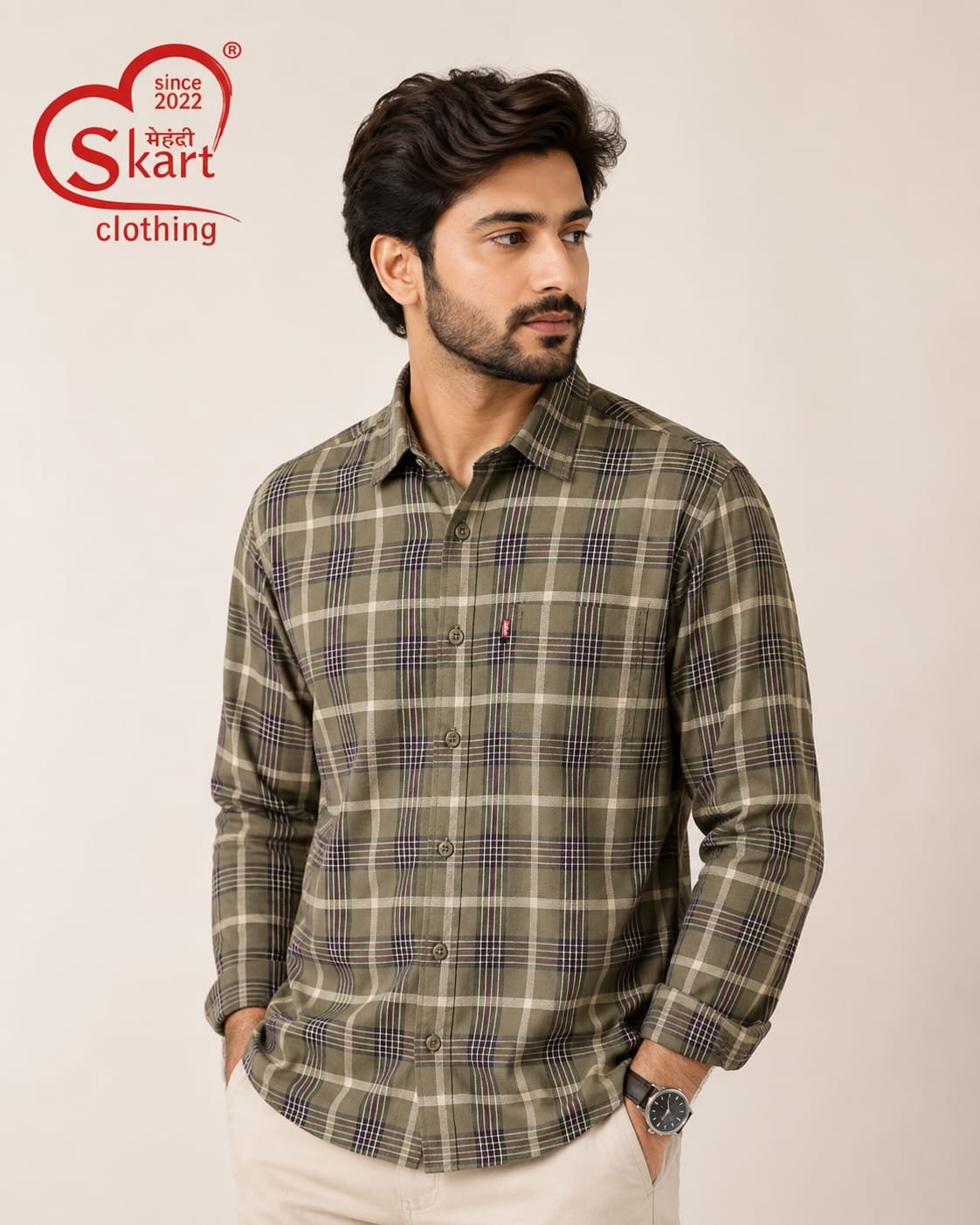 Levi's Men Olive Green Checked Casual Shirt - View 2