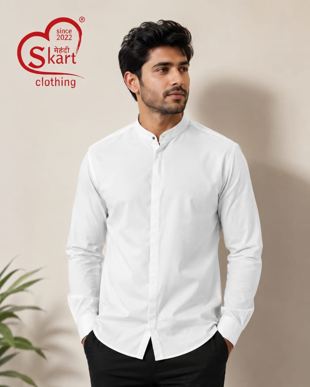 Rare Rabbit Classic White Mandarin Collar Shirt - View 2