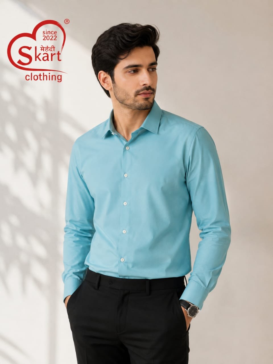 Levi's Men Solid Sky Blue Formal Shirt - View 2