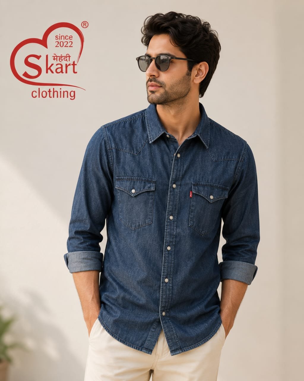 Classic Blue Denim Shirt for Men - View 2