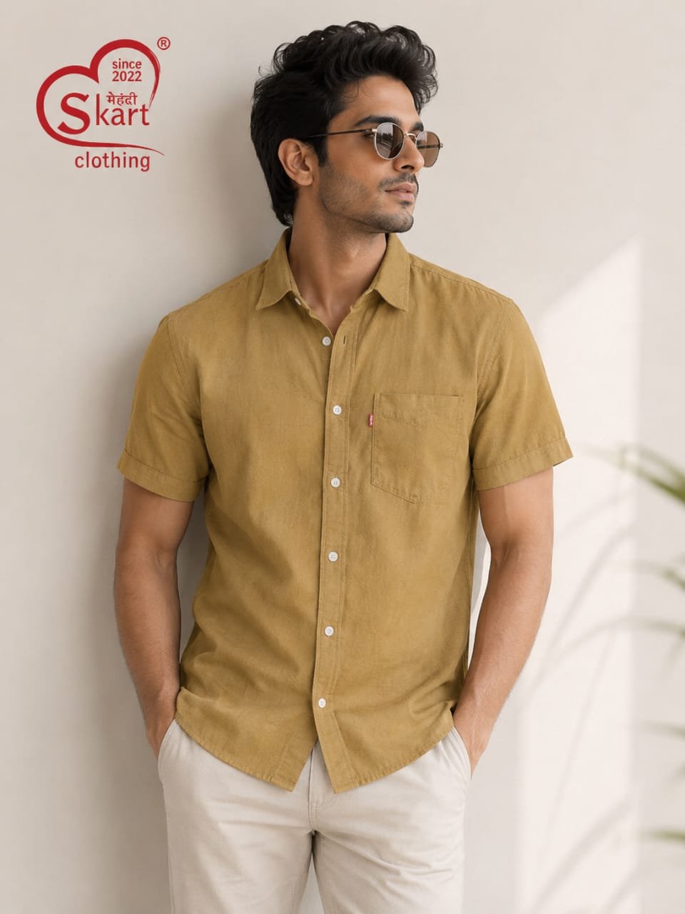 Levis Mustard Solid Half Sleeve Casual Shirt for Men - View 2