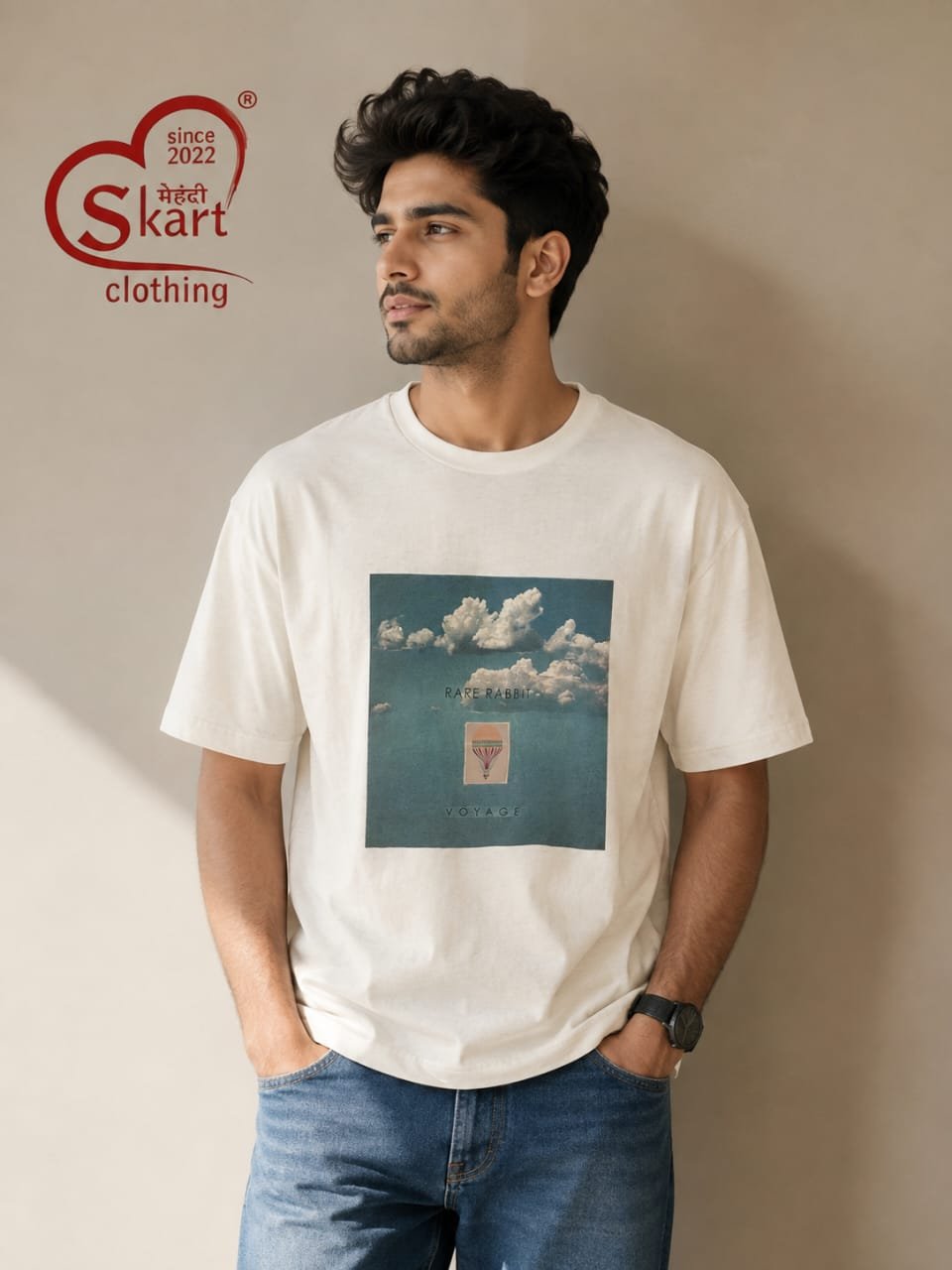 Off-White Graphic Printed Round Neck T-Shirt for Men - View 2