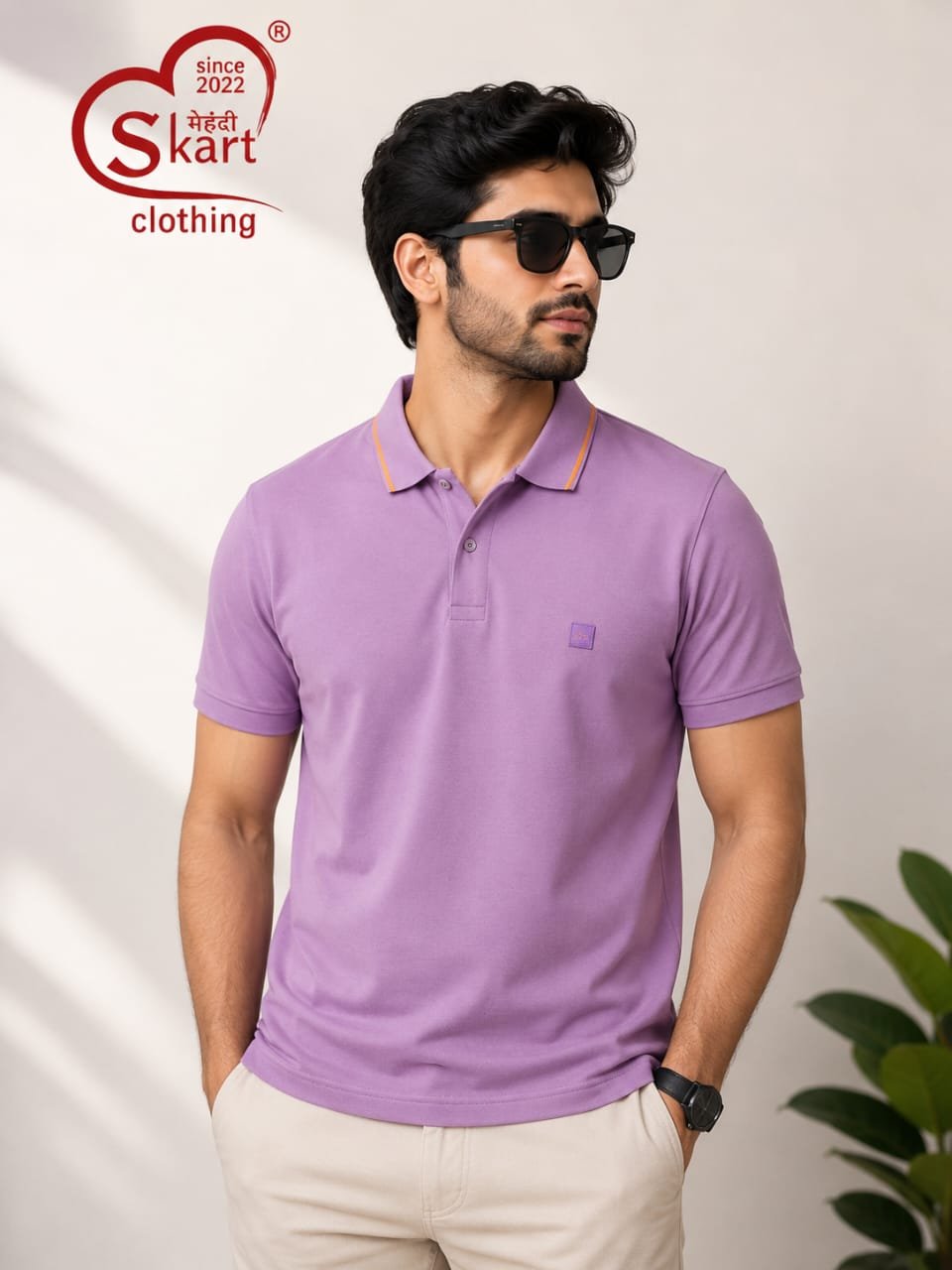 Lavender Purple Solid Polo T-Shirt for Men - View 2