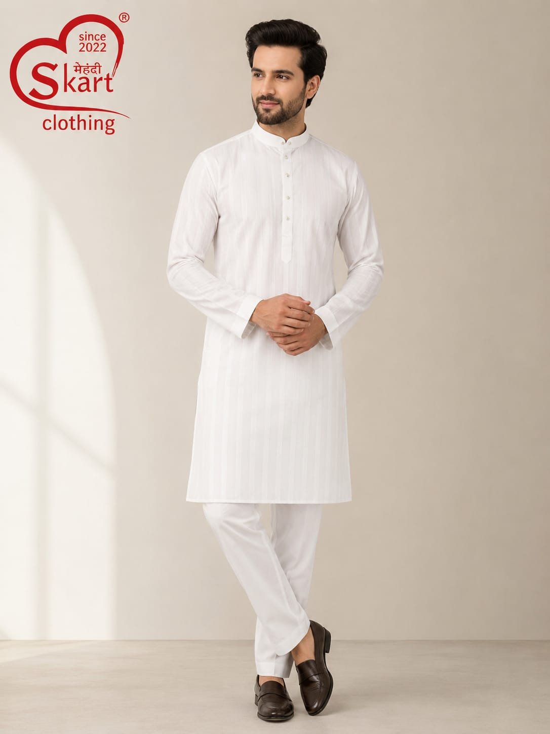 Men's White Solid Kurta Pajama – Classic Full Sleeve Ethnic Wear - View 2