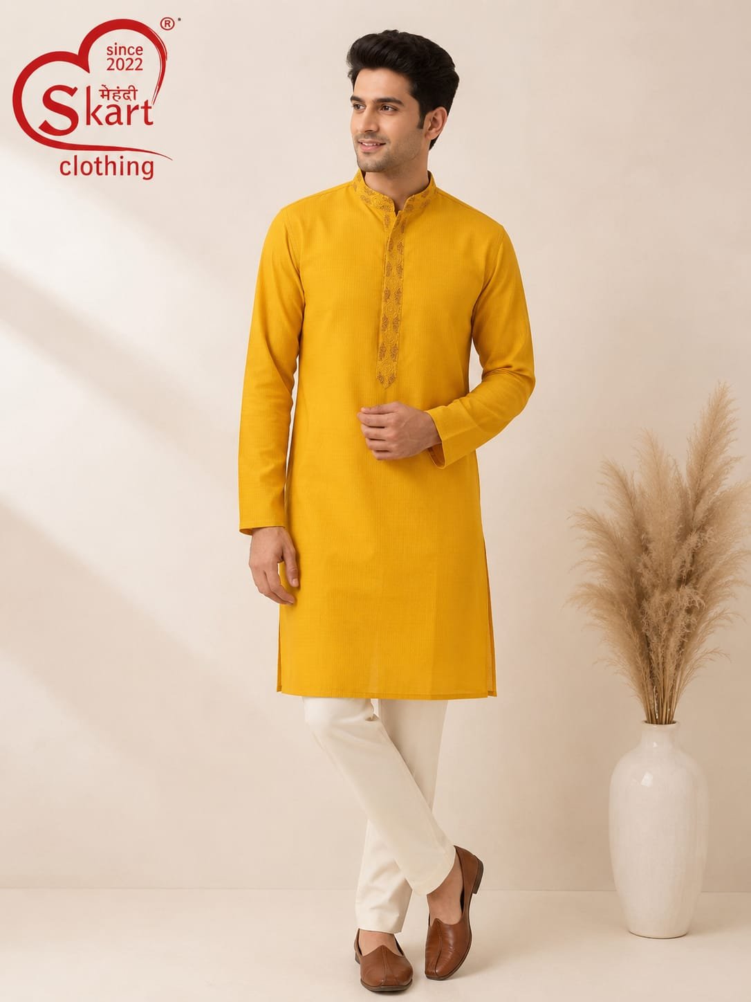 Men's Mustard Yellow Kurta – Elegant Full Sleeve Festive Wear - View 2