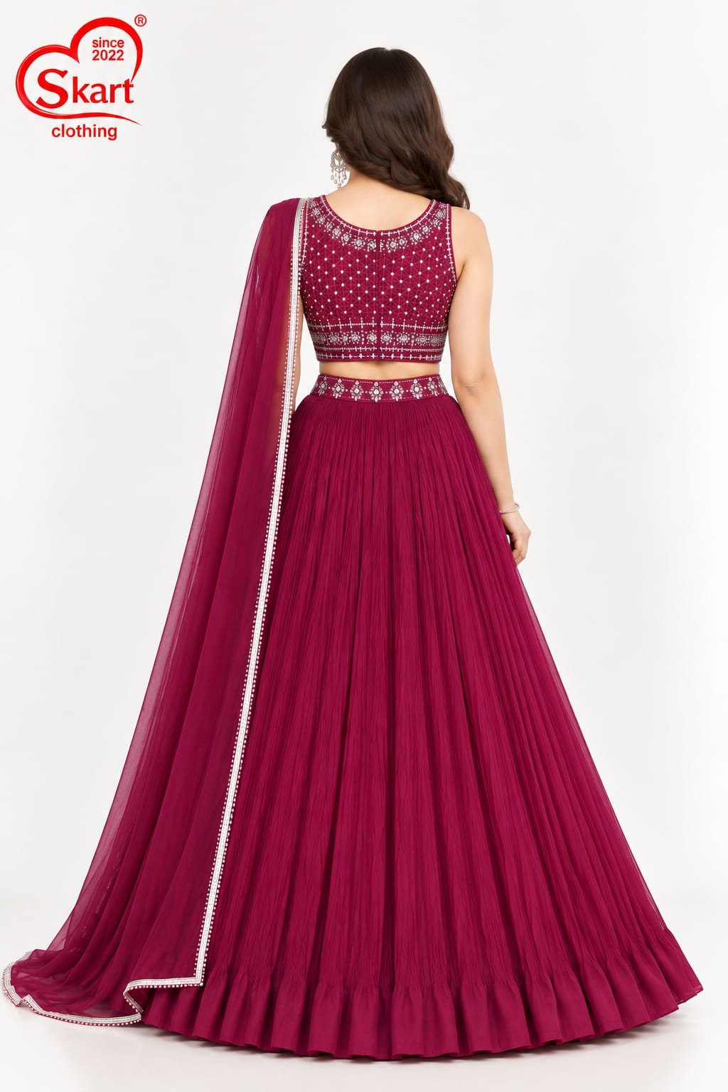 Women's Embroidered Crop Top Lehenga Set with Dupatta – Designer Festive & Wedding Wear - View 2