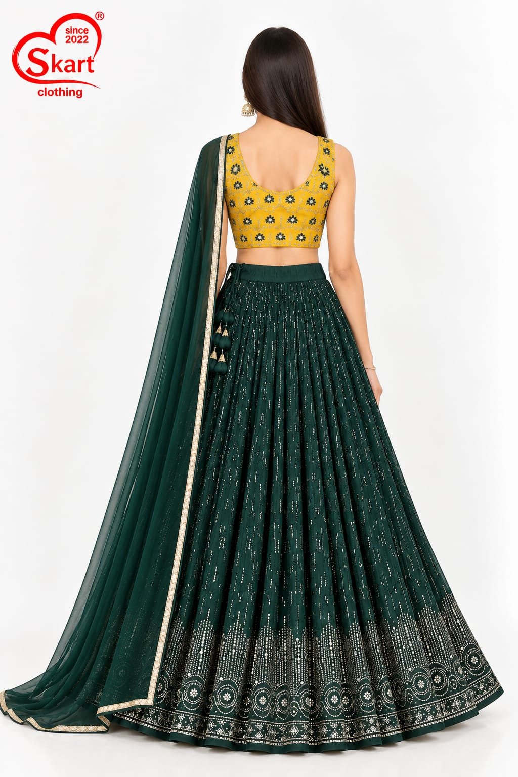 Women's Embroidered Crop Top Lehenga Set with Dupatta – Designer Festive & Party Wear - View 2