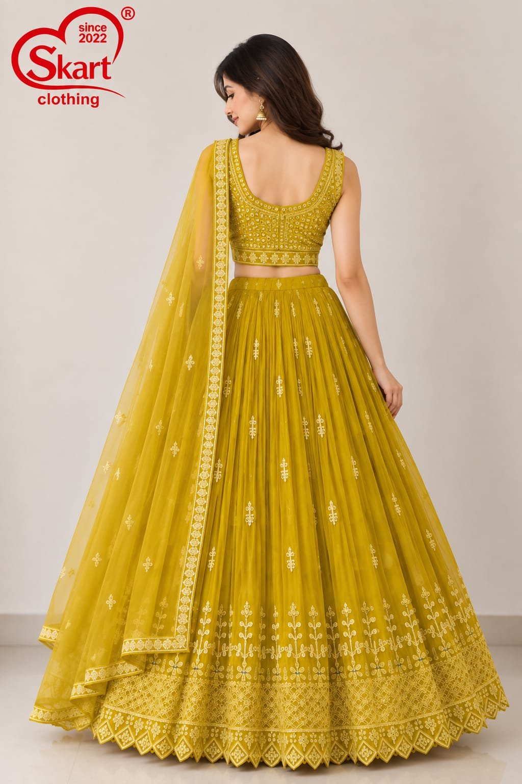 Women's Embroidered Crop Top Lehenga Set with Dupatta – Premium Wedding & Festive Wear - View 2
