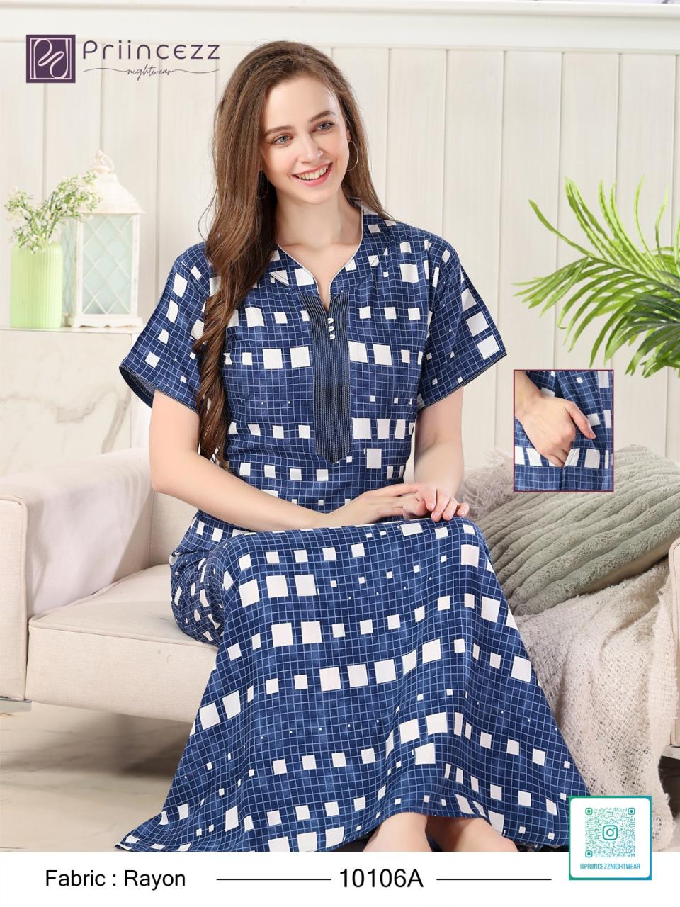 Women's Premium Rayon Printed Nighty with Pocket – Soft & Comfortable Nightwear