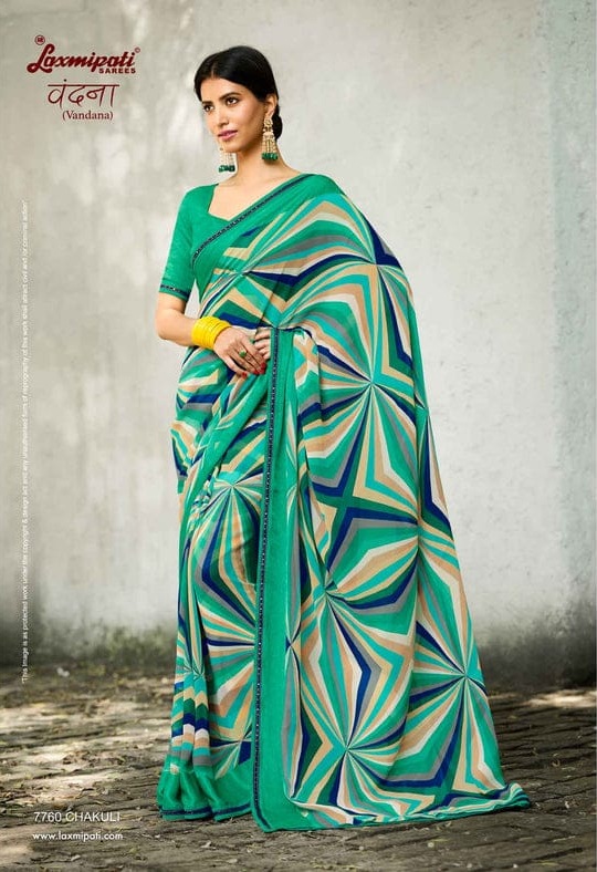 Women's Pure Chiffon Printed Saree – Elegant Geometric Design Ethnic Wear