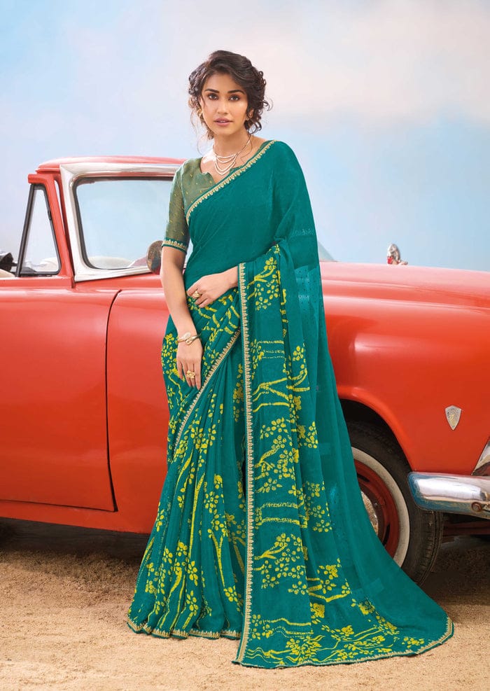 Women's Premium Chiffon Printed Saree – Elegant Floral Designer Ethnic Wear