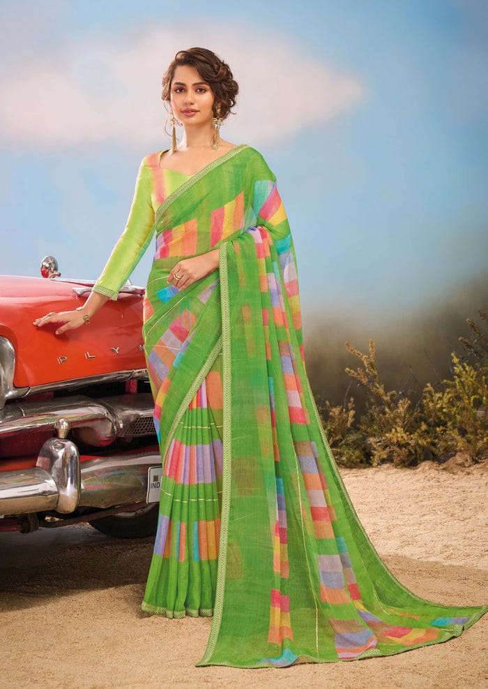 Women's Premium Chiffon Printed Saree – Multicolor Designer Ethnic Wear