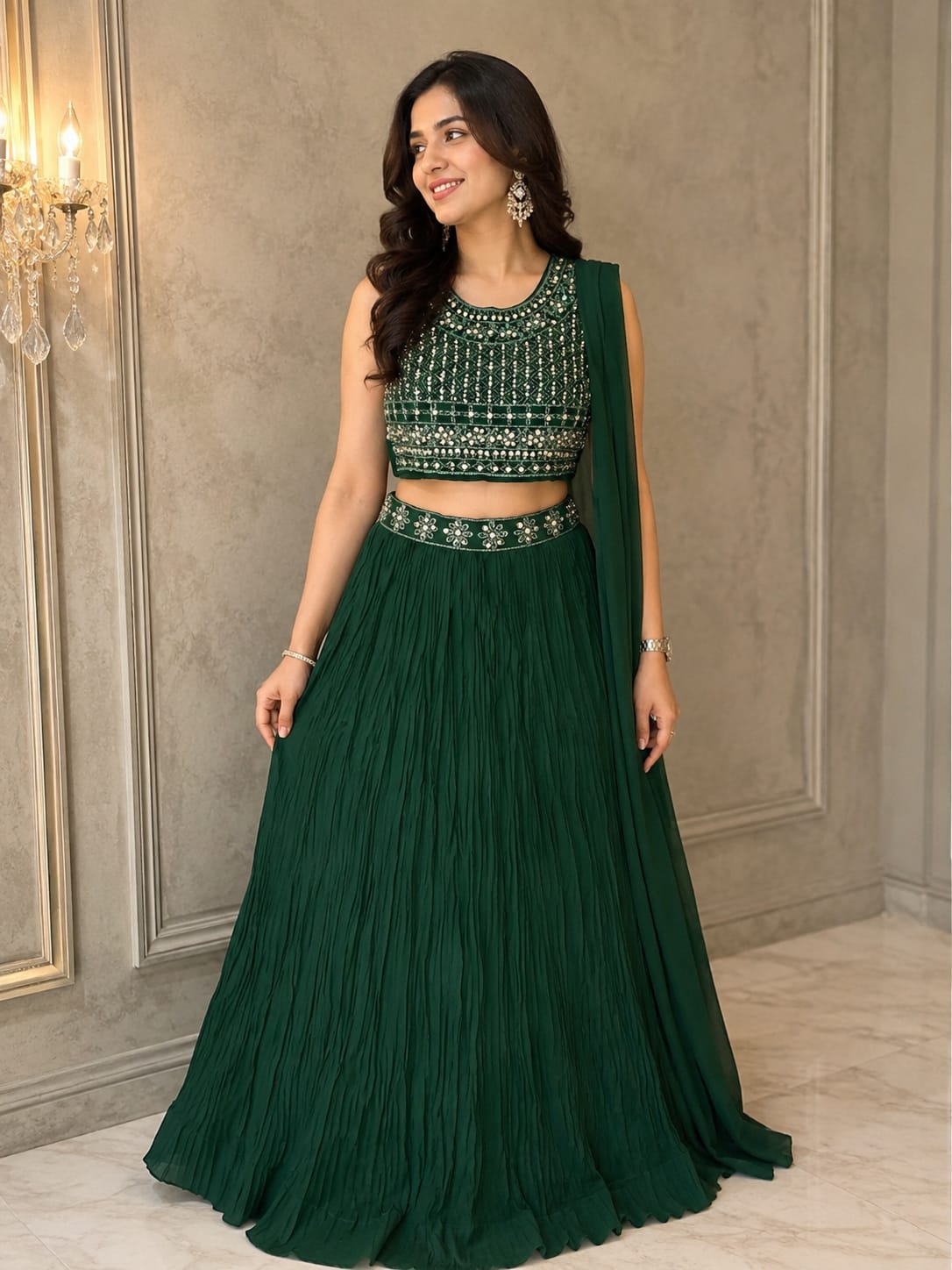 Women's Embroidered Crop Top Lehenga Set with Dupatta – Premium Festive & Party Wear