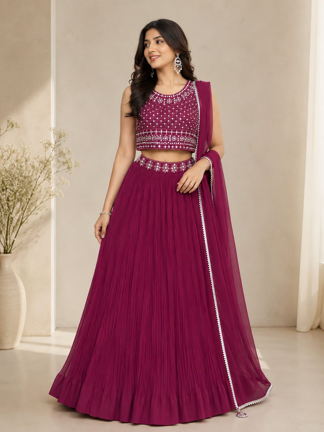 Women's Embroidered Crop Top Lehenga Set with Dupatta – Designer Festive & Wedding Wear