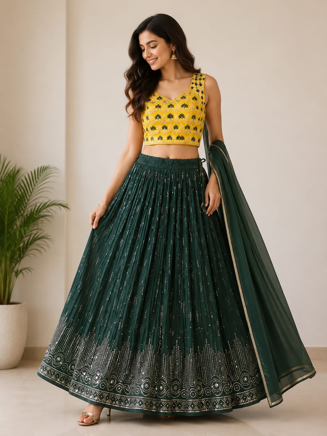 Women's Embroidered Crop Top Lehenga Set with Dupatta – Designer Festive & Party Wear