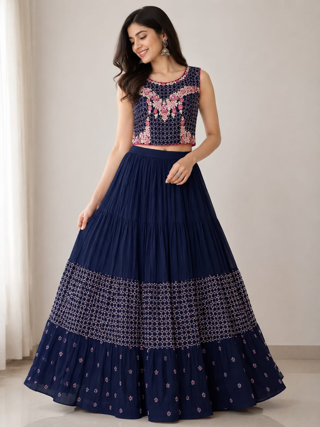 Women's Embroidered Crop Top Skirt Set – Designer Festive & Party Wear