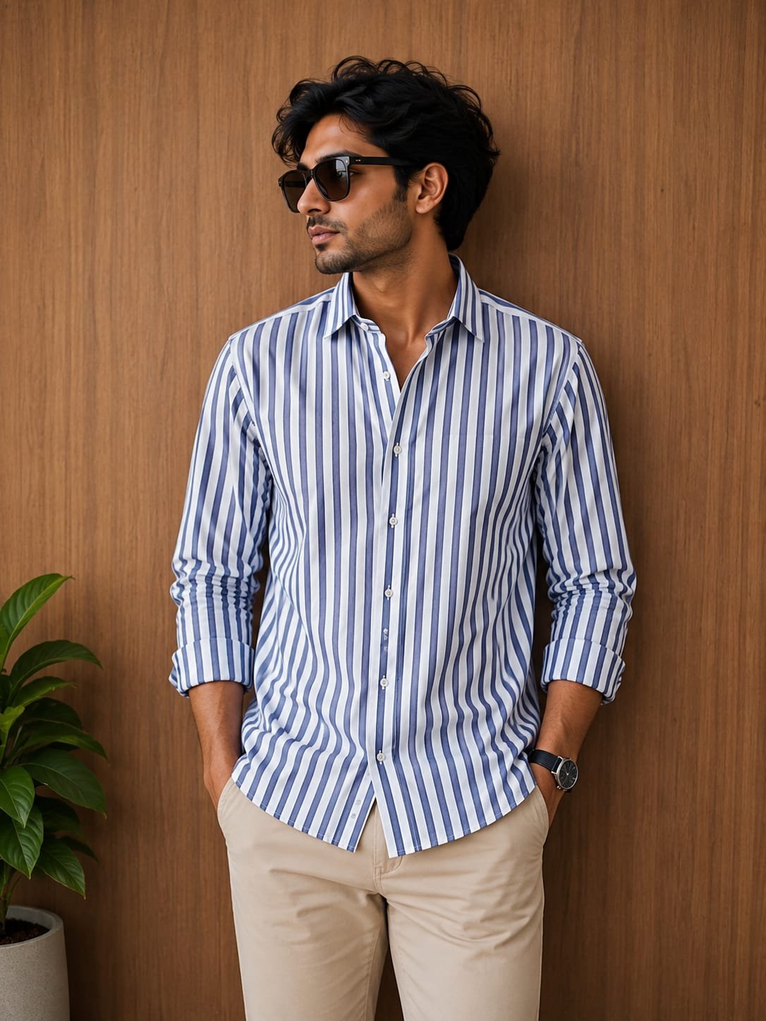 Levi's Men's Blue & White Striped Pure Cotton Casual Shirt