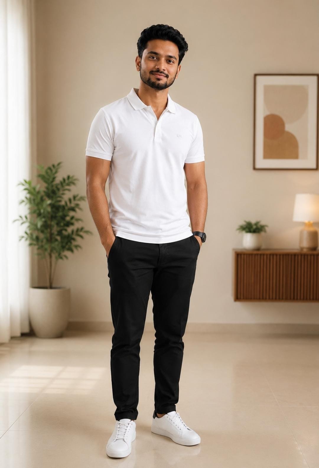 Rare Rabbit Men’s White Solid Polo T-Shirt