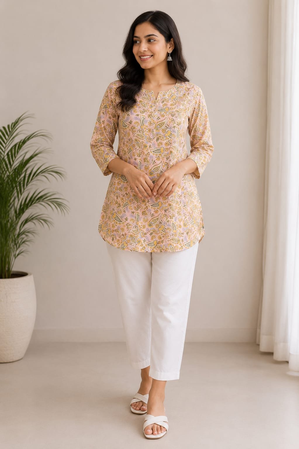 Peach Paisley Printed Short Kurti for Women