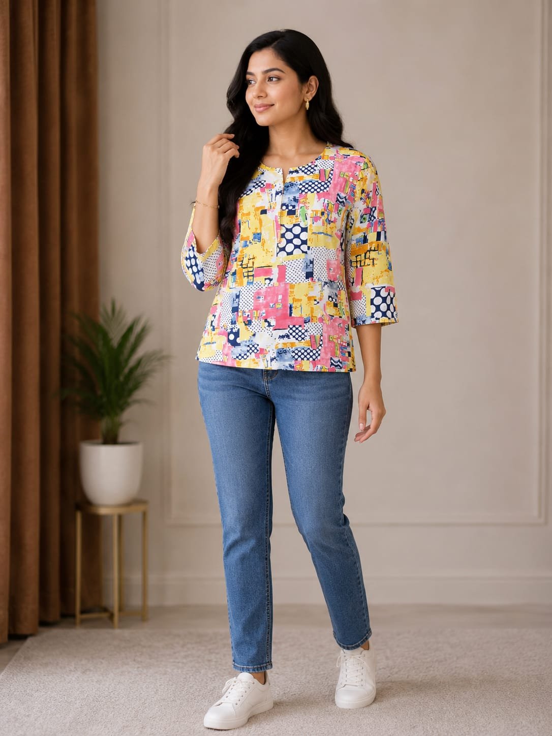Colorful Abstract Printed Women’s Casual Top
